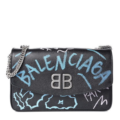 Balenciaga Calfskin Graffiti BB Chain Wallet Black Multicolor 1 of 8