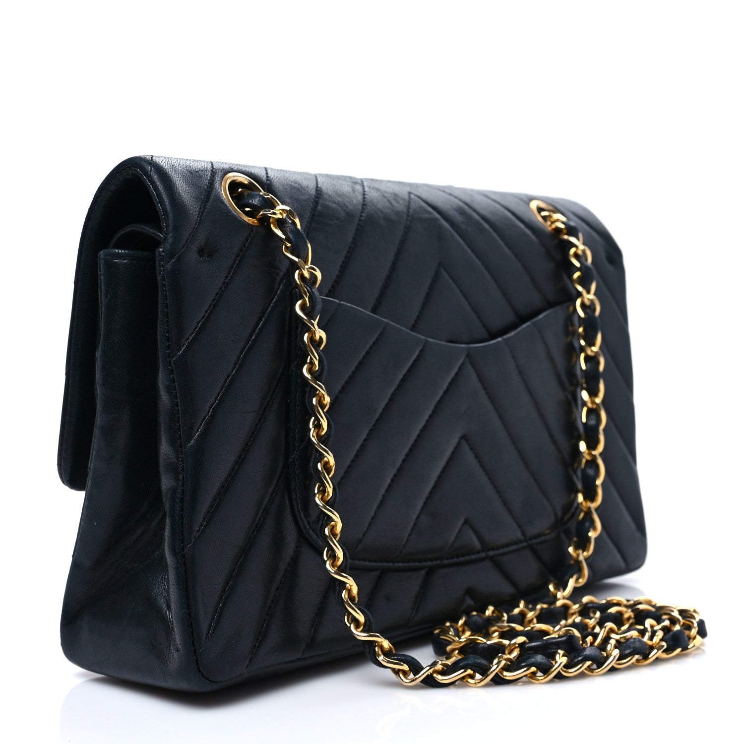Chanel Lambskin Chevron Quilted Medium Double Flap Navy 3 of 8