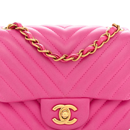 Chanel Lambskin Chevron Quilted Mini Square Flap Fuchsia 8 of 14