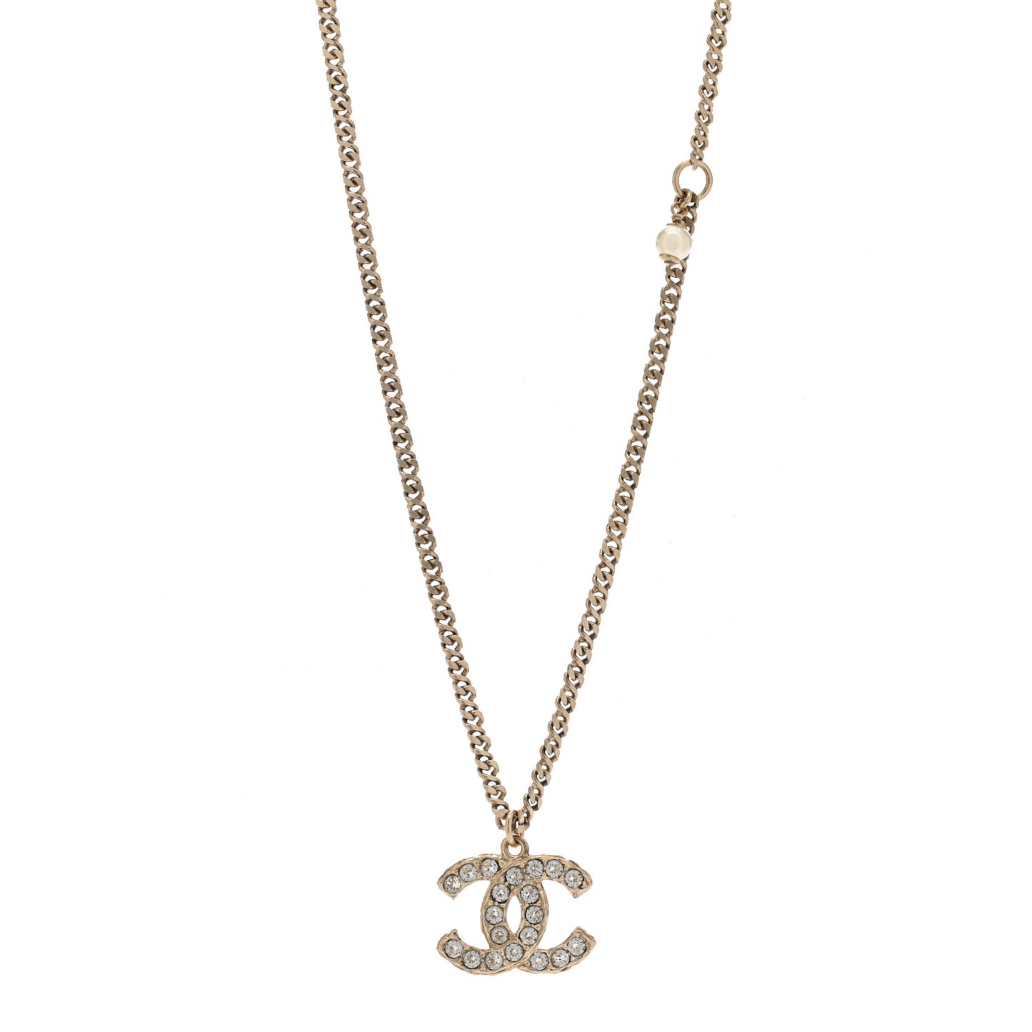 Metal Pearl Crystal CC Textured Pendant Necklace Gold