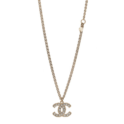Chanel Metal Pearl Crystal CC Textured Pendant Necklace Gold 1 of 5