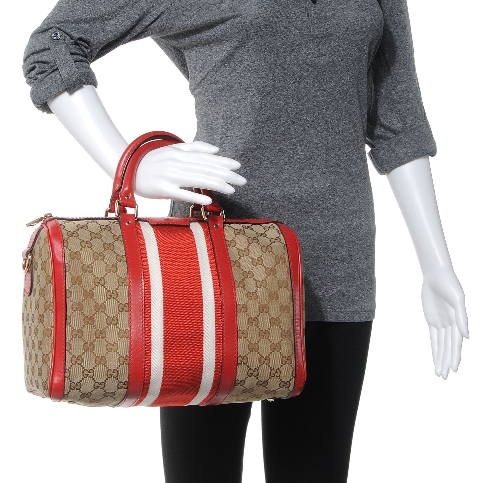 Gucci Monogram Vintage Web Medium Boston Red 2 of 9