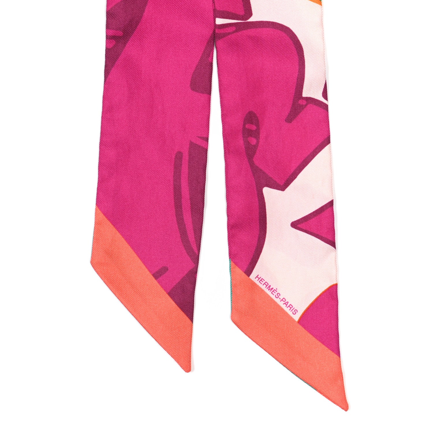 Hermes Silk Graff Graffiti Twilly Fuchsia Orange Vert 1005385