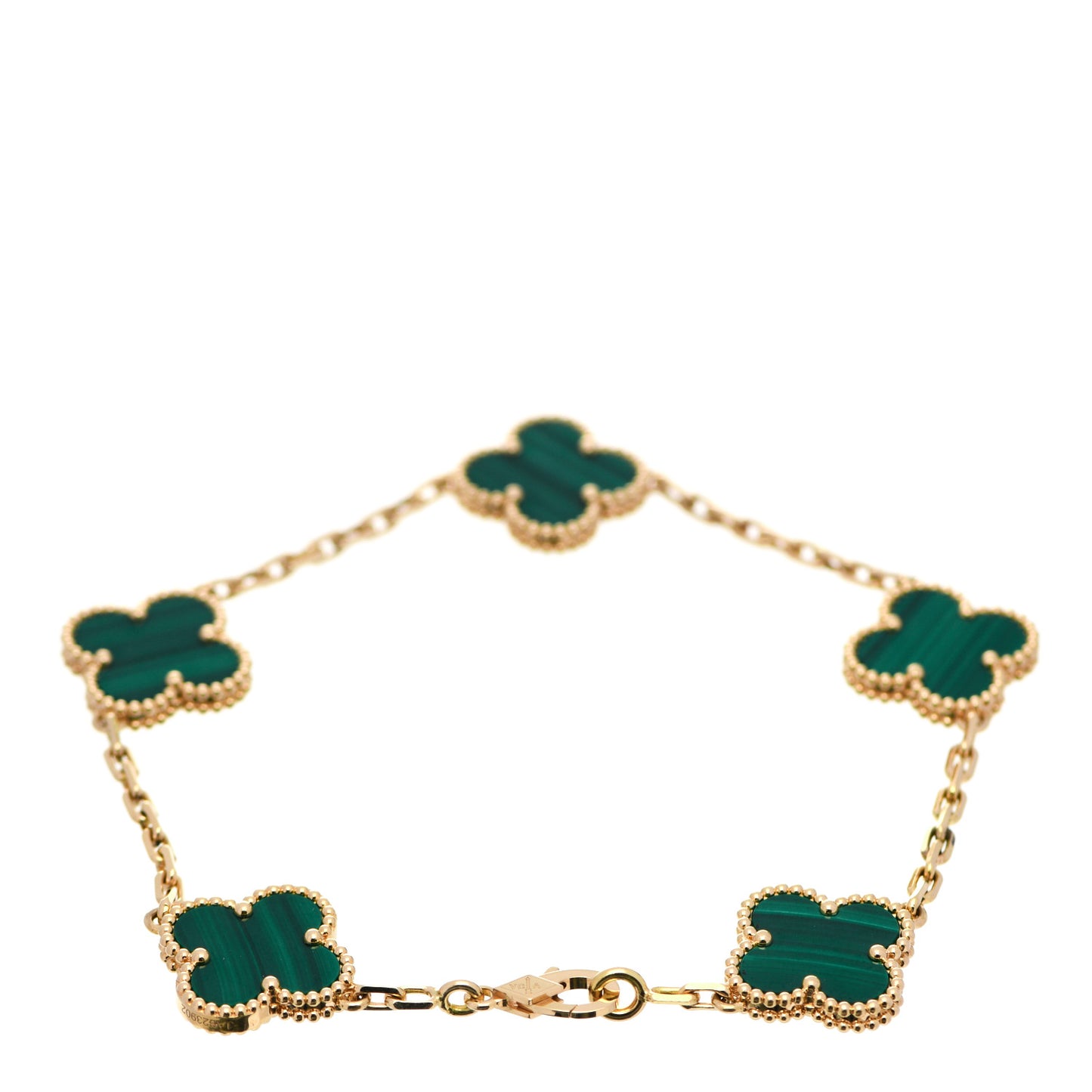 18K Yellow Gold Malachite 5 Motifs Vintage Alhambra Bracelet