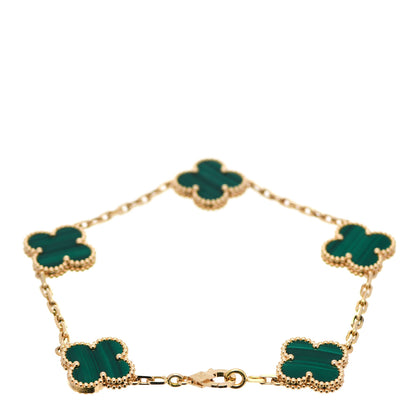 Van Cleef & Arpels 18K Yellow Gold Malachite 5 Motifs Vintage Alhambra Bracelet 3 of 8