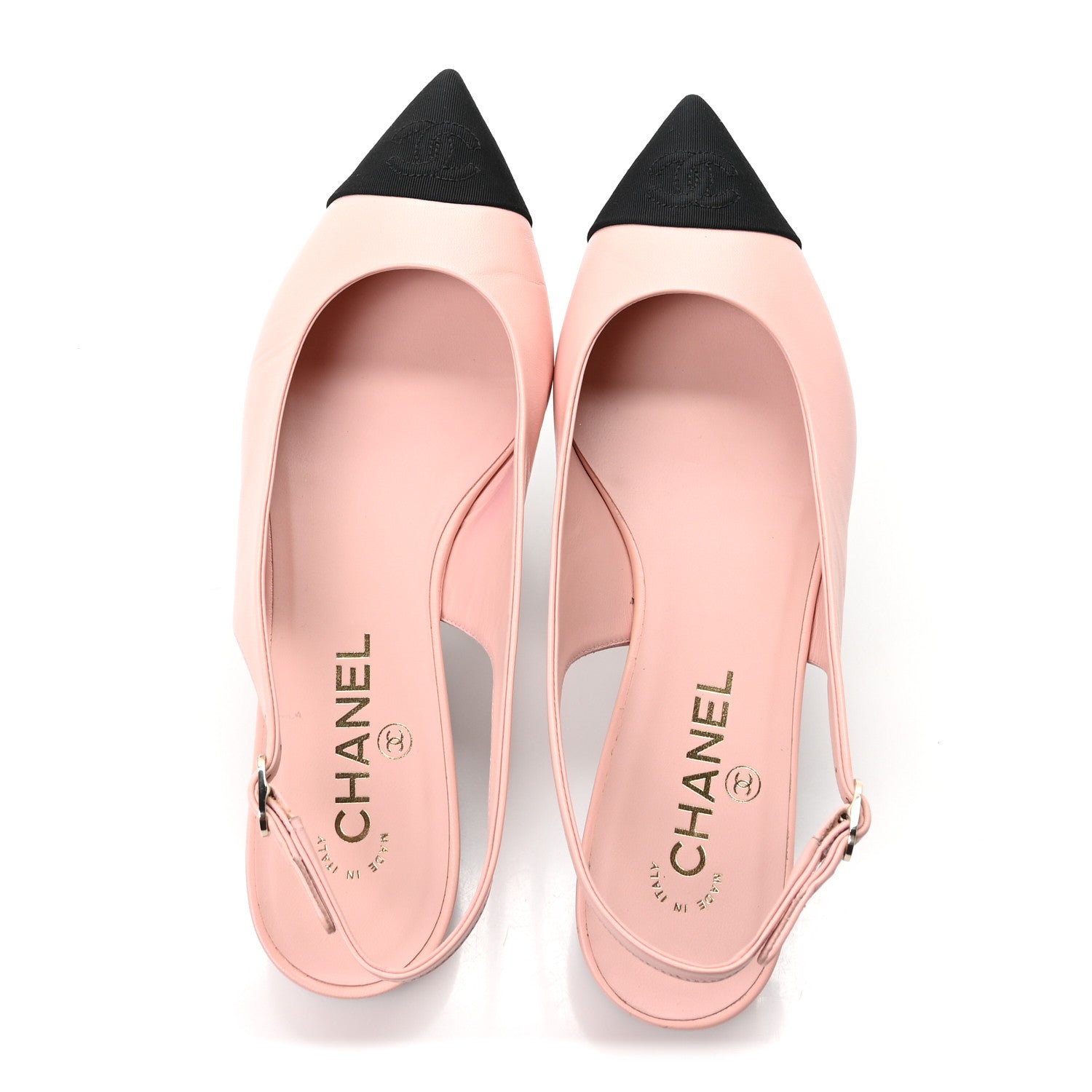 Chanel Goatskin Grosgrain Pointed Toe CC Slingback Flats 38 Pink Black 2 of 10