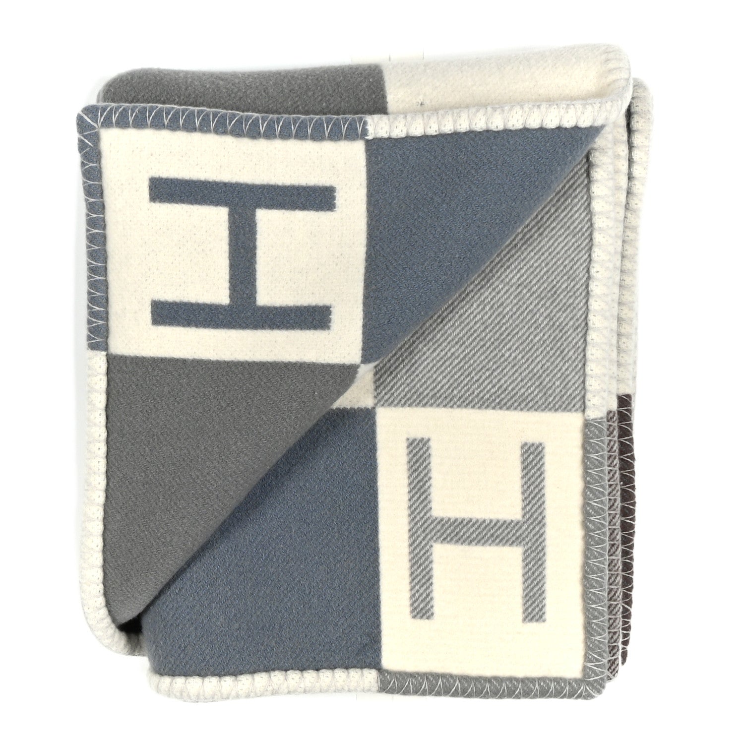 Hermes Wool Cashmere Avalon Vibration Blanket Ecru Gris 2 of 3