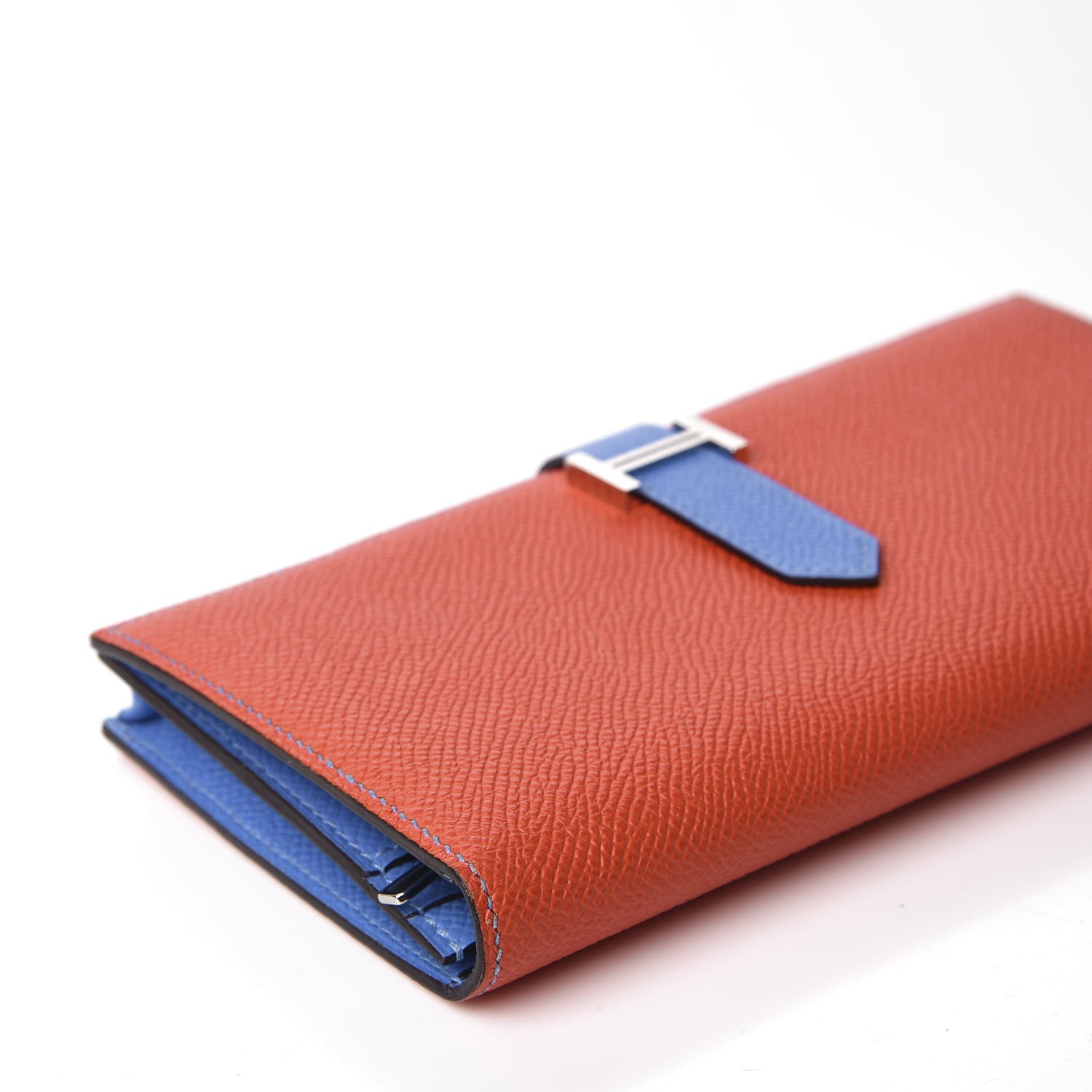Hermes Epsom Bicolor Bearn Gusset Wallet Orange Poppy Bleu Paradis 7 of 9