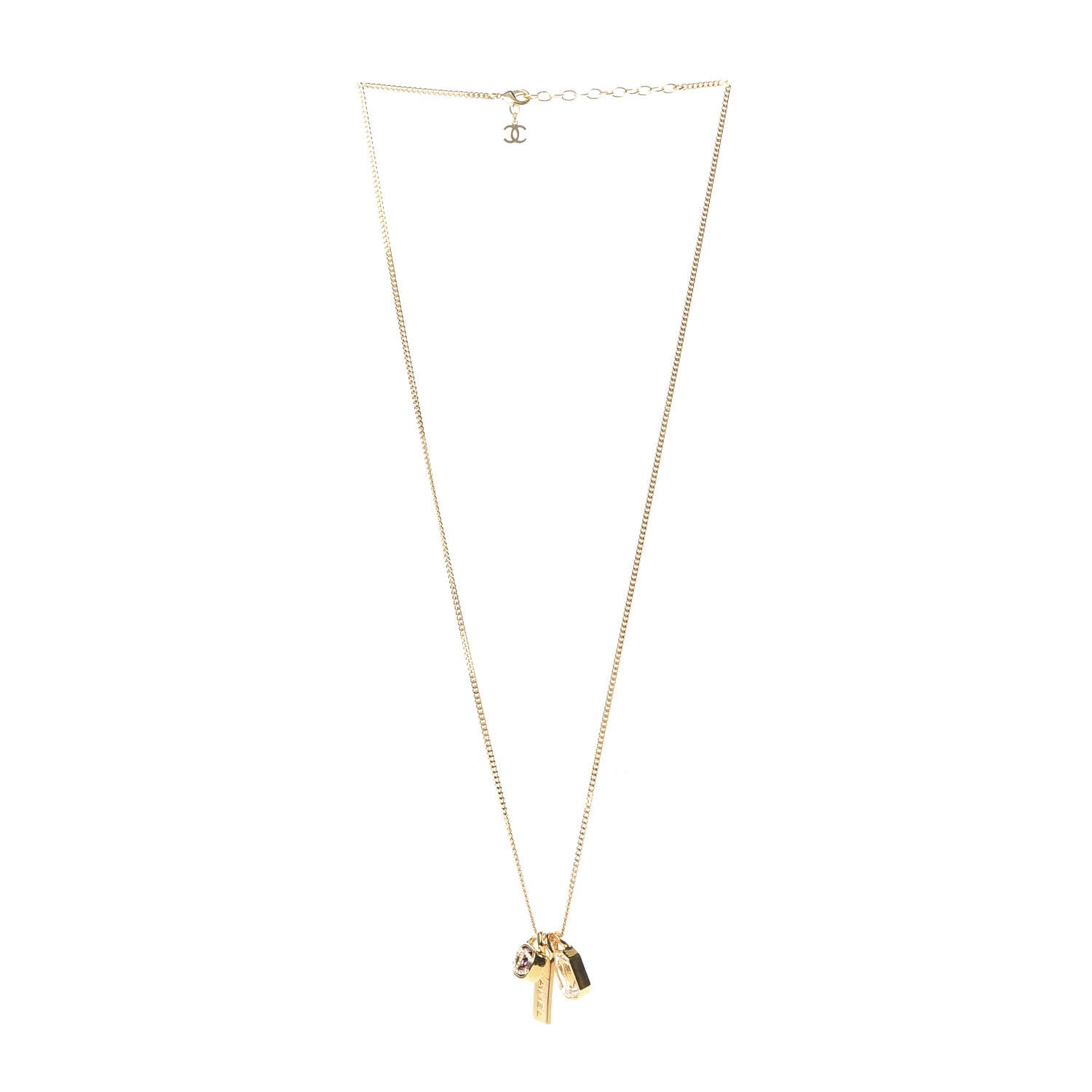 Chanel Metal Crystal Charm Necklace Purple Gold 3 of 7