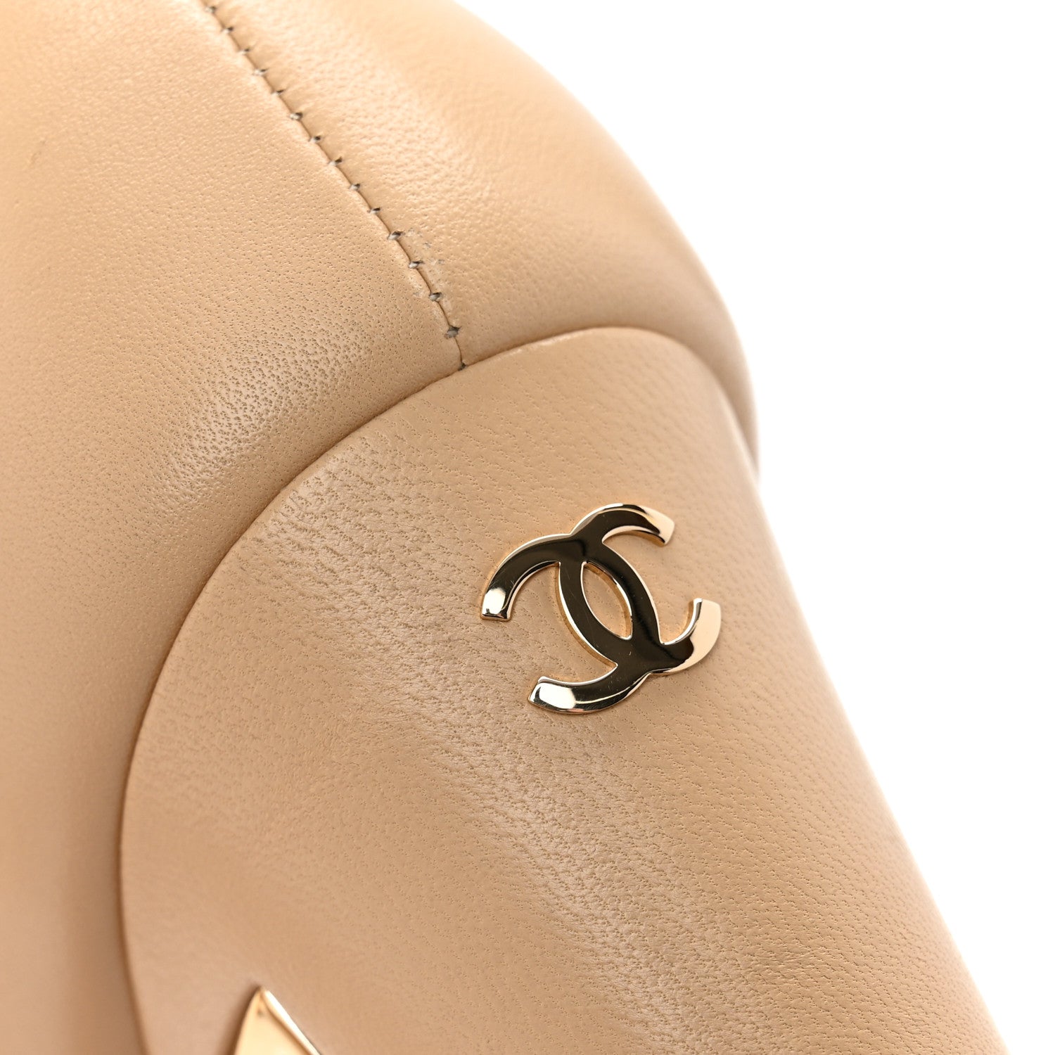 Chanel Lambskin Cap Toe Metal Heel Pumps 37.5 Beige Black 11 of 12