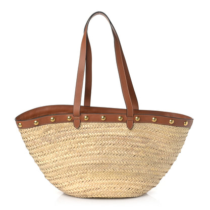 Celine Raffia Calfskin Studs Basket Shoulder Bag Tote Tan 1 of 9