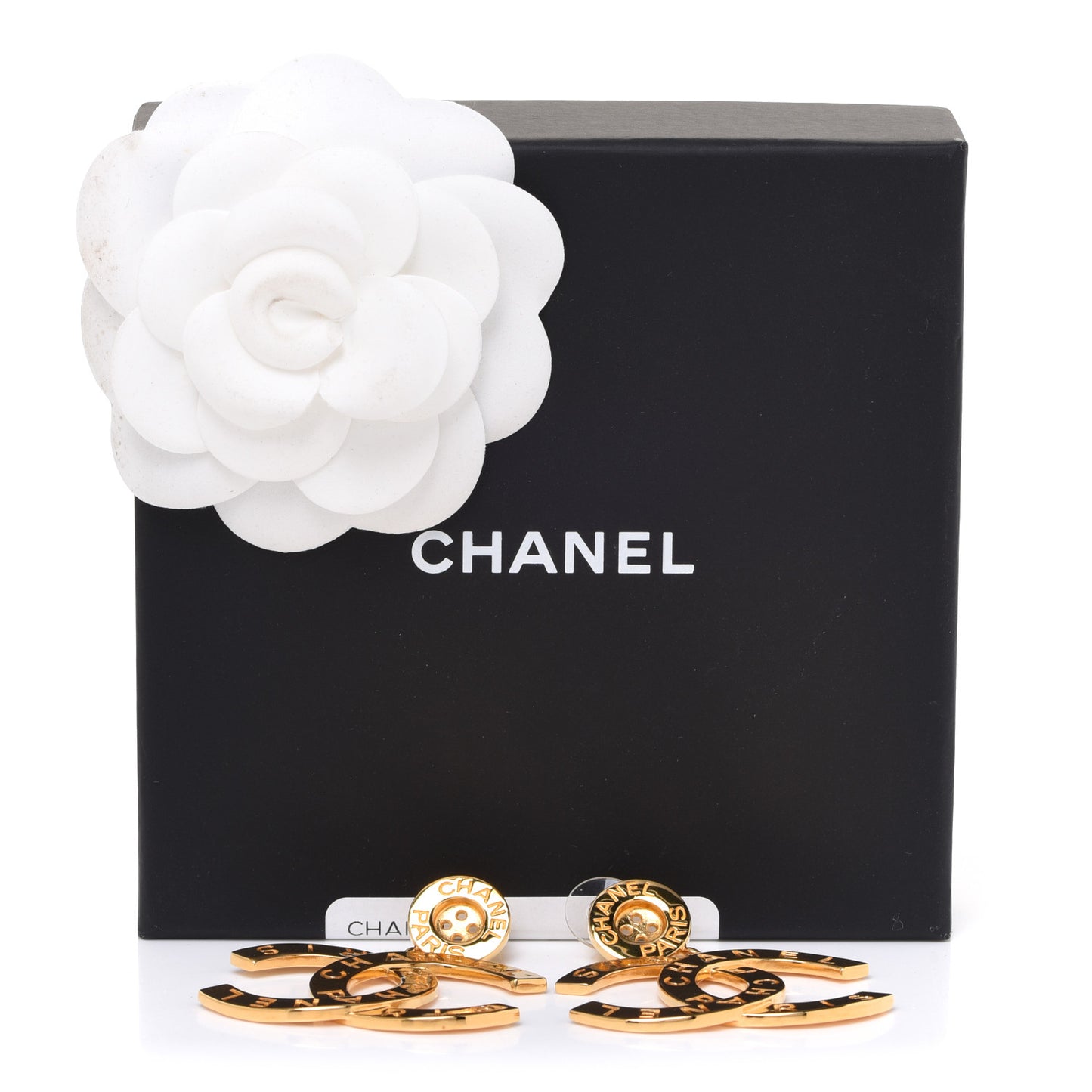 Metal Large Paris Button Earrings Gold