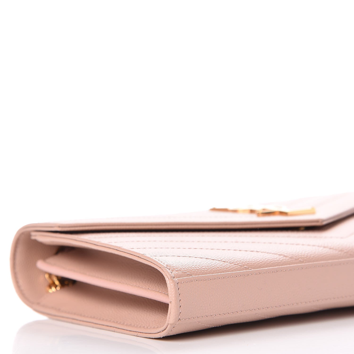 Saint Laurent Grain De Poudre Matelasse Chevron Monogram Chain Wallet Rose Antic 8 of 9