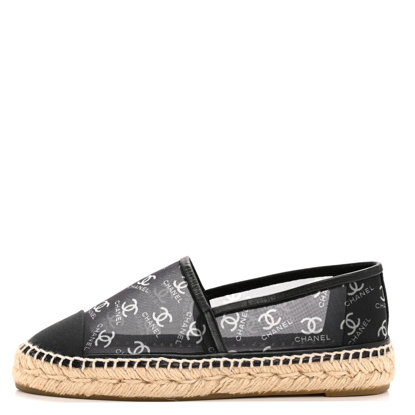 Mesh Grosgrain CC Espadrilles 36 Black White