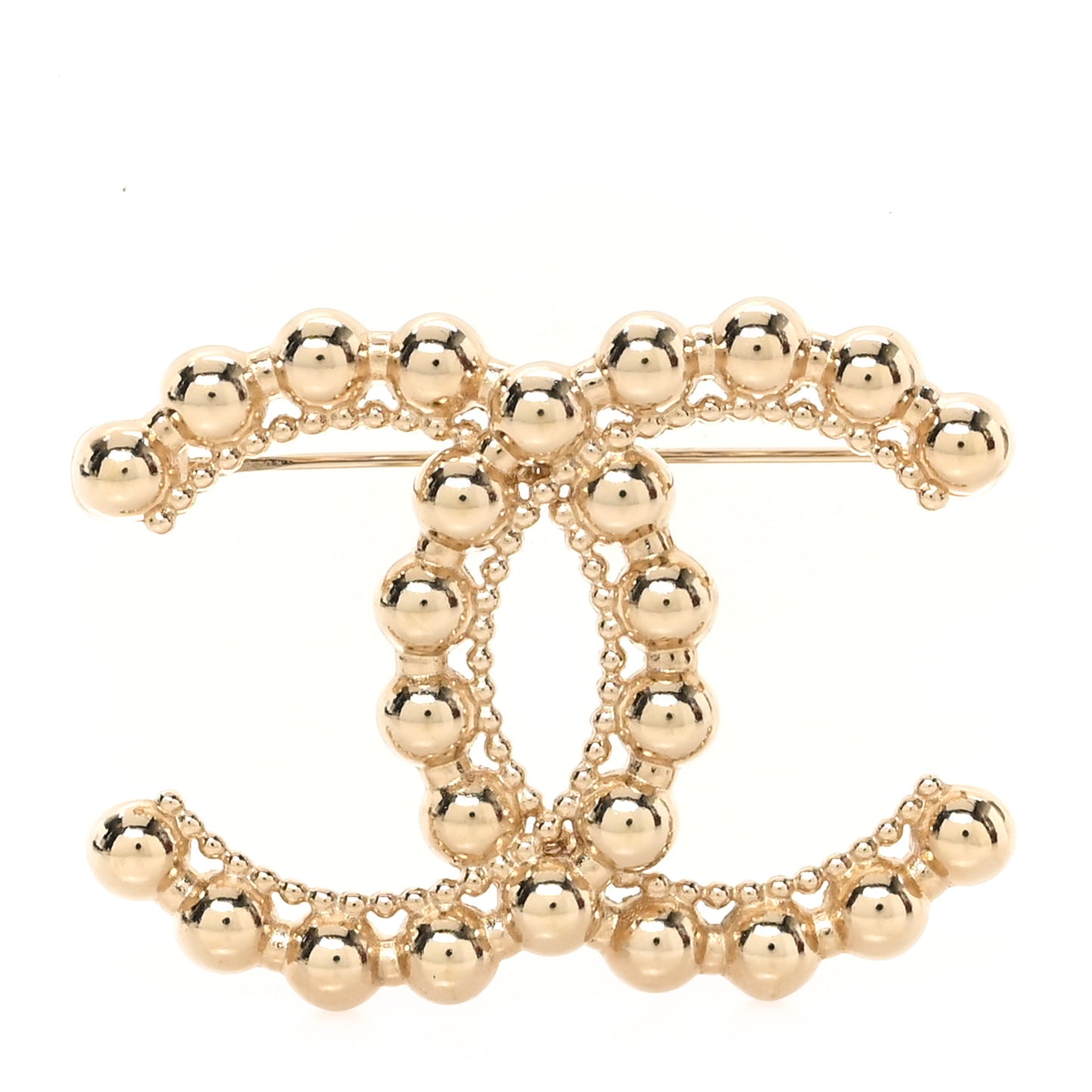 Metal Beaded CC Brooch Gold