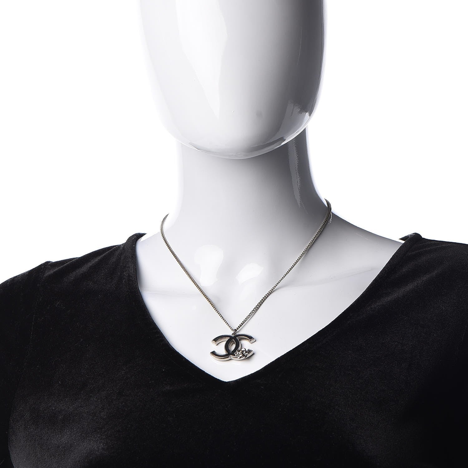 Chanel Enamel CC Camellia Necklace Silver Black 2 of 5