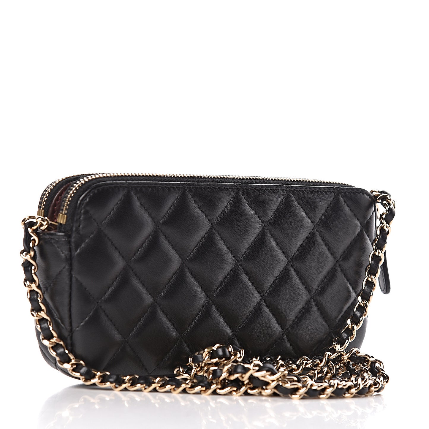Lambskin Quilted Small Clutch With Chain Black