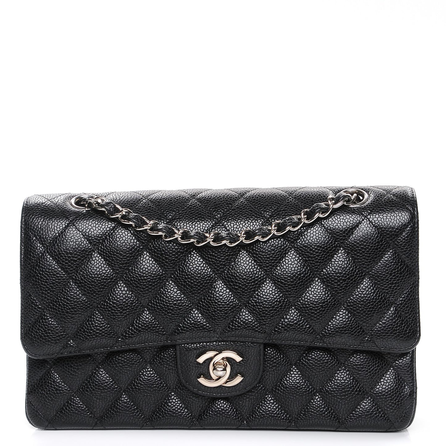 Caviar Quilted Medium Double Flap Black
