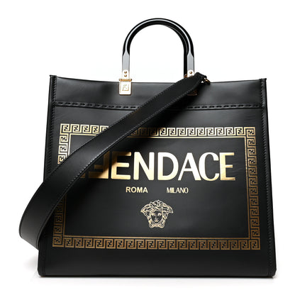 Fendi X VERSACE Calfskin Plexiglass Fendace Medium Fendi Sunshine Shopper Tote Black 1 of 9