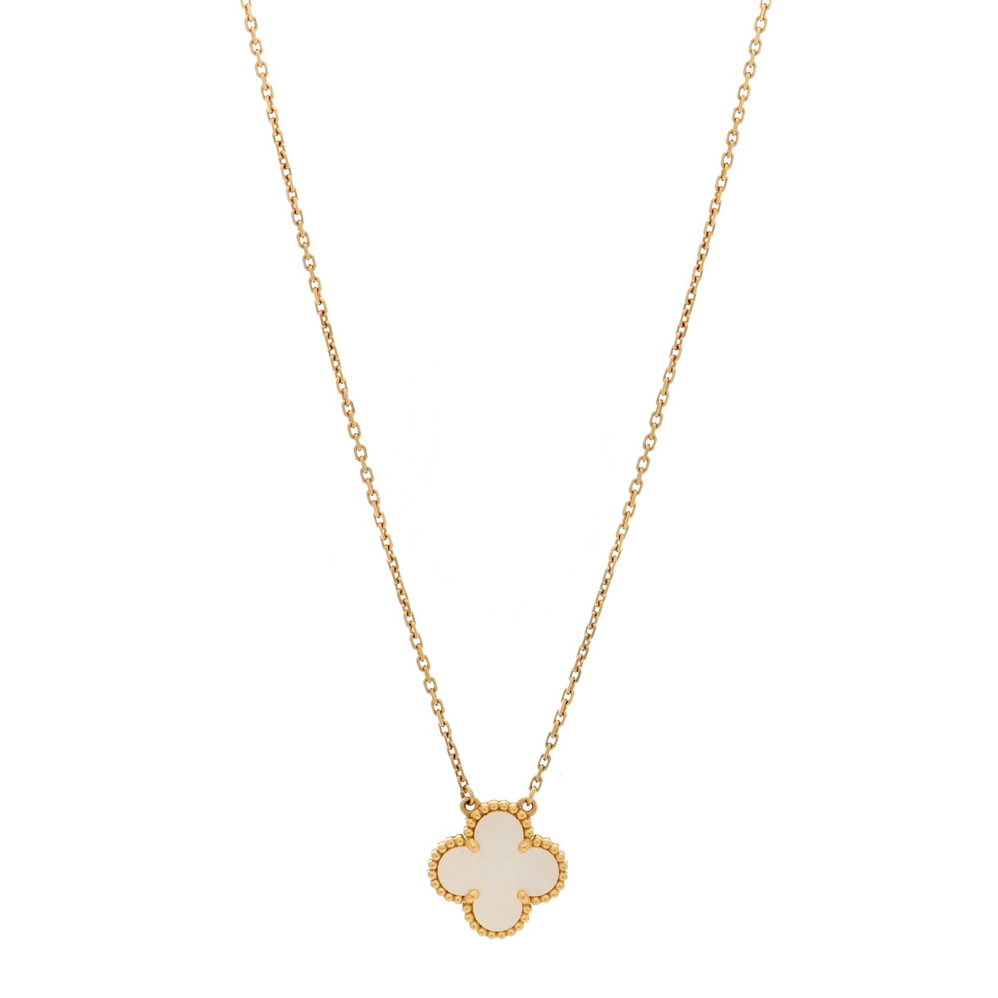 18K Yellow Gold Mother of Pearl Vintage Alhambra Pendant Necklace