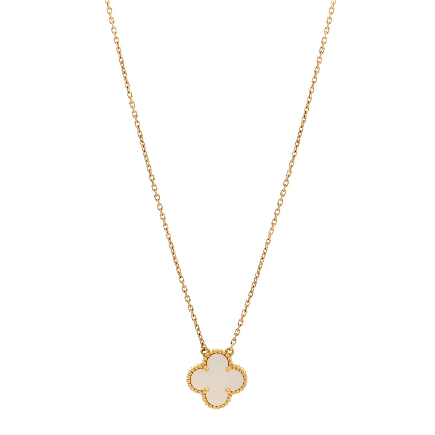 Van Cleef & Arpels 18K Yellow Gold Mother of Pearl Vintage Alhambra Pendant Necklace 1 of 5