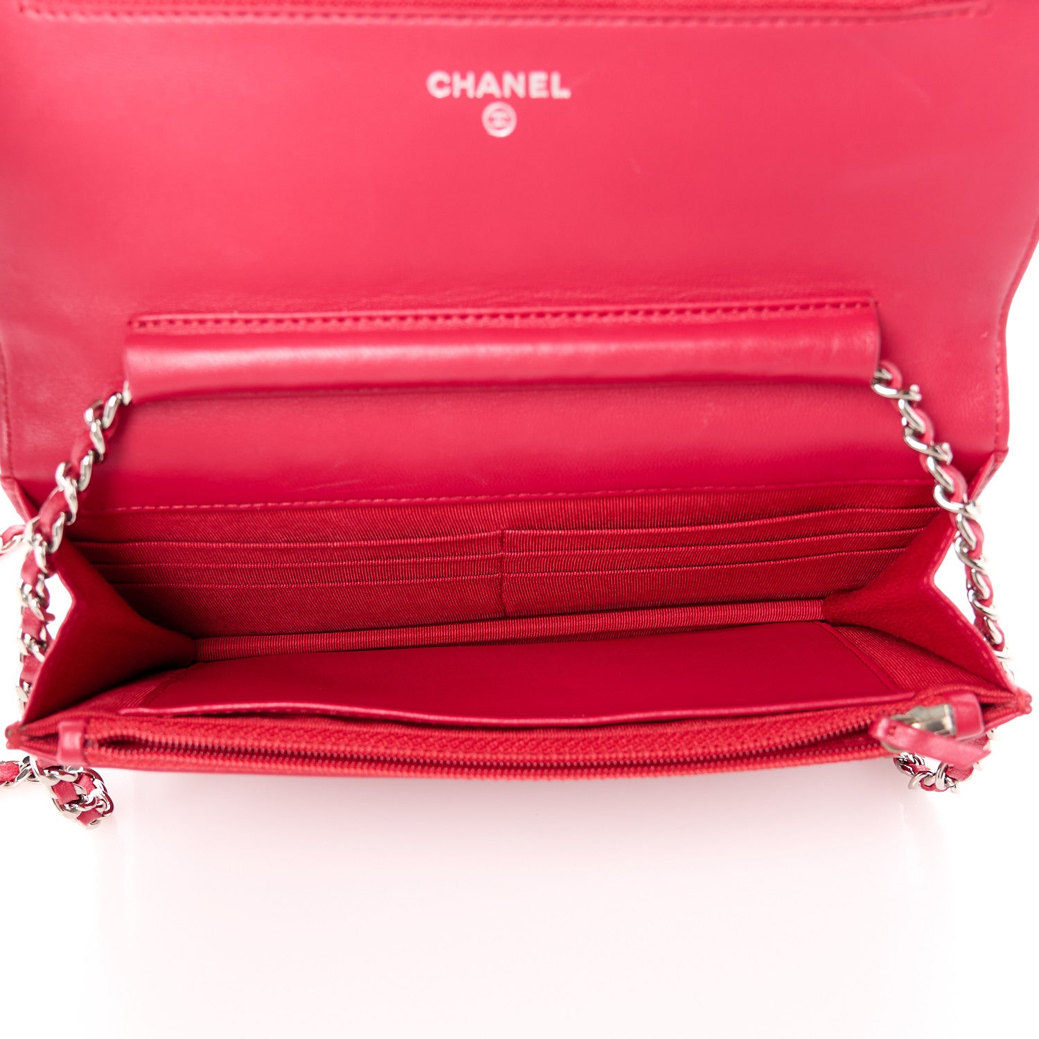 Chanel Lambskin Quilted Wallet On Chain WOC Dark Pink 5 of 12