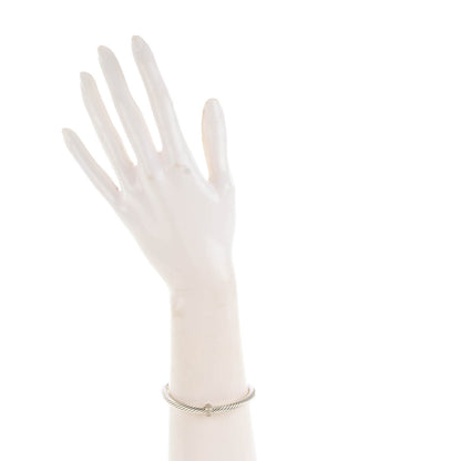 David Yurman Sterling Silver 18K White Gold Diamond 5mm Cable Classics Station Bracelet 2 of 5