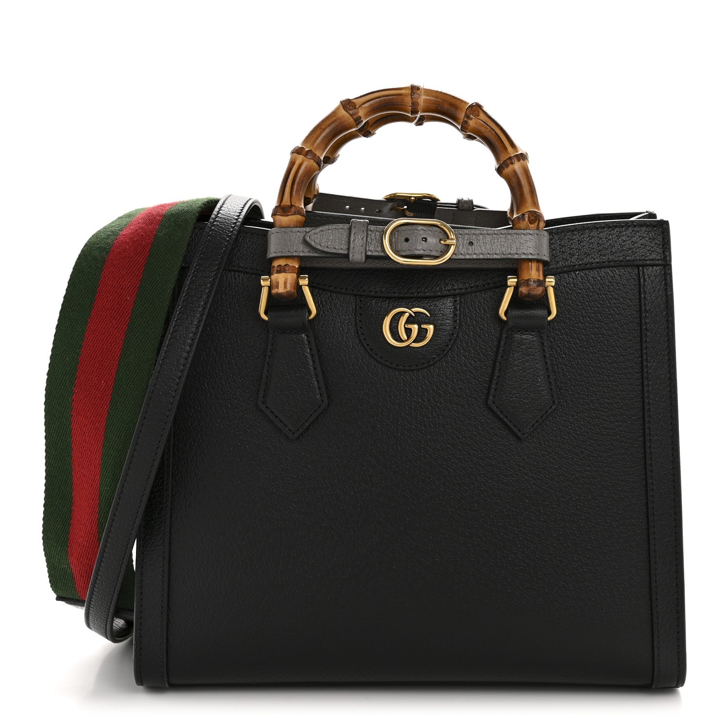 Gucci Textured Dollar Calfskin Web Small Diana Tote Bag Black Dusty Grey 1 of 11