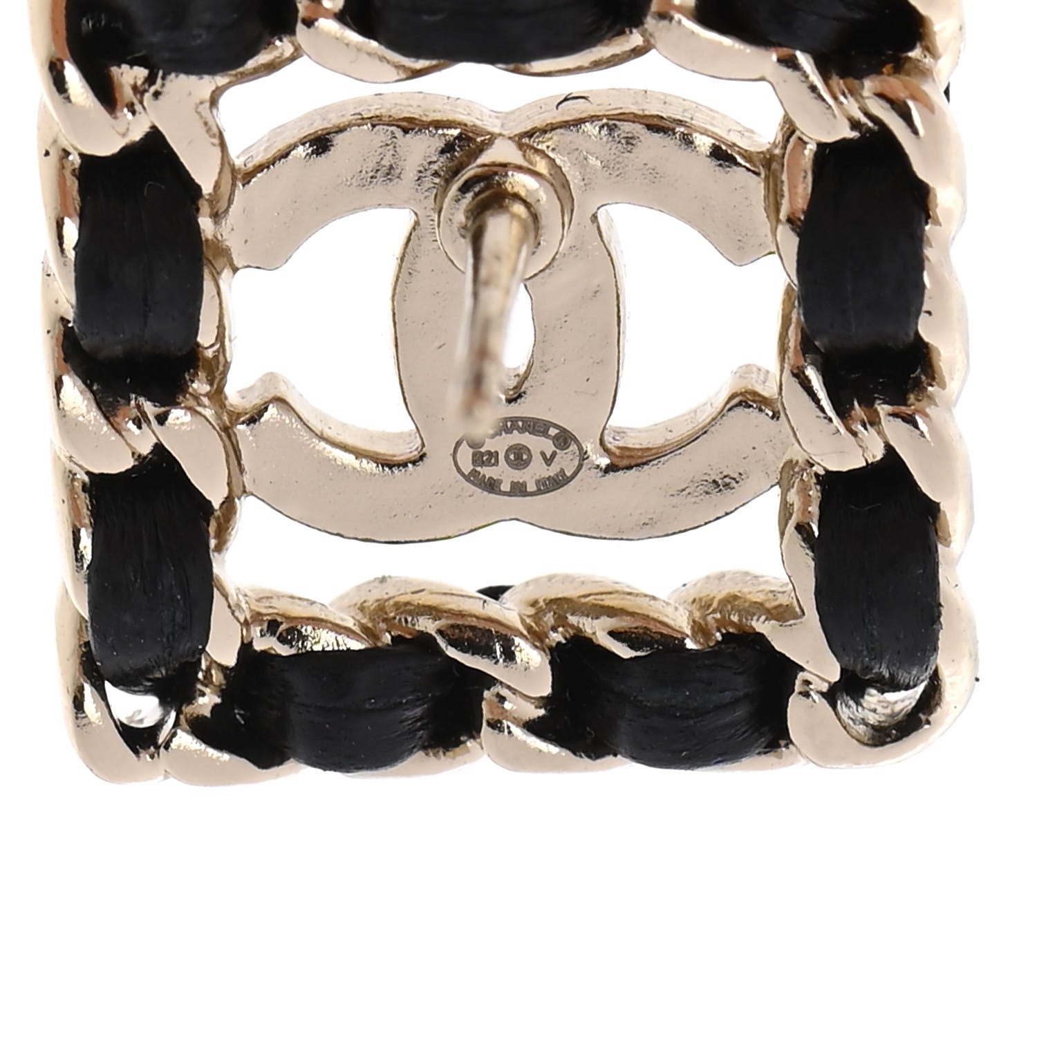Chanel Crystal Lambskin Chain Sergeant Chanel Stud Earrings Black Gold 4 of 5