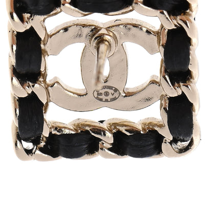 Chanel Crystal Lambskin Chain Sergeant Chanel Stud Earrings Black Gold 4 of 5