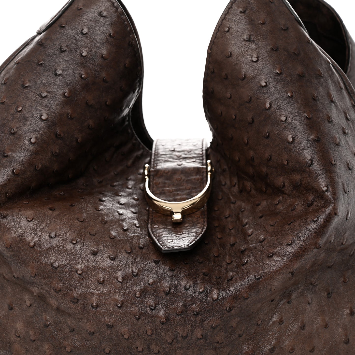 Ostrich Large Soft Stirrup Shoulder Bag Brown