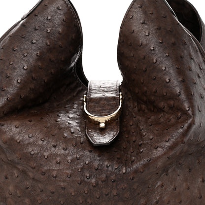 Gucci Ostrich Large Soft Stirrup Shoulder Bag Brown 8 of 17