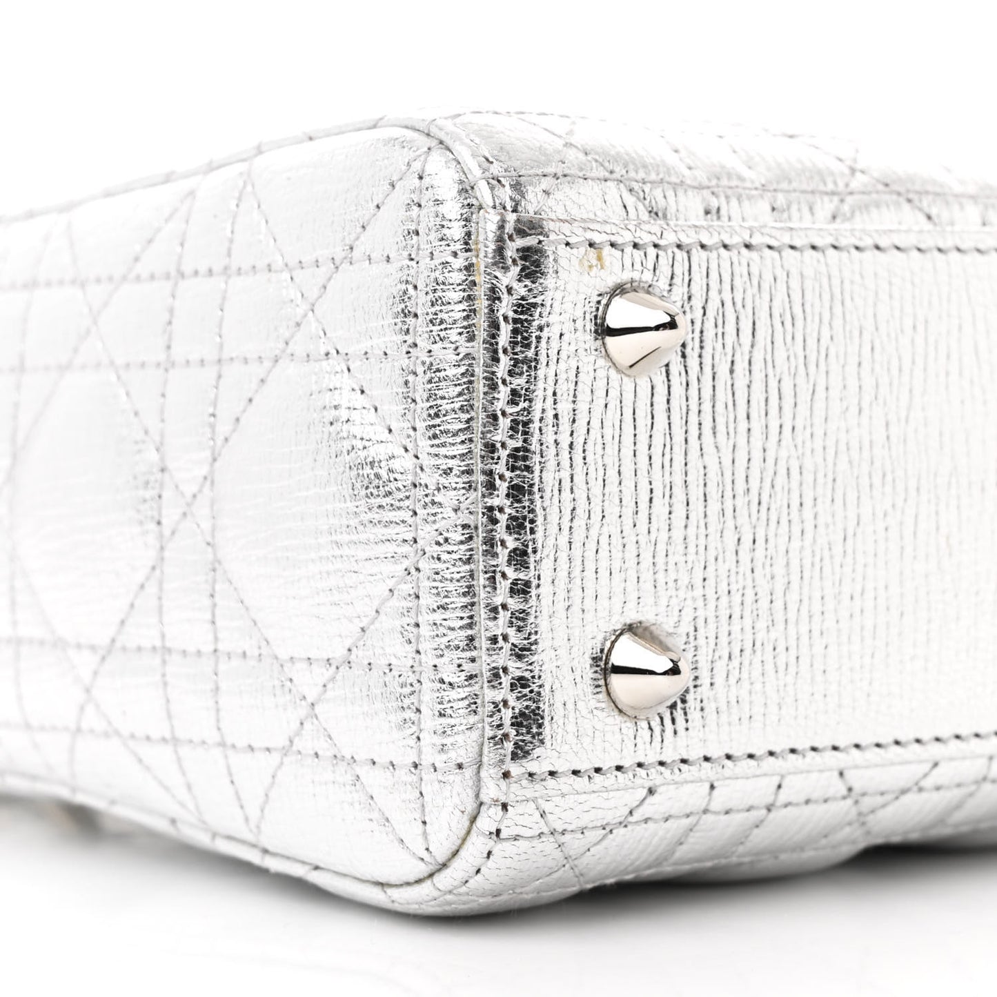 Metallic Grained Calfskin Cannage Small Lucky Badges My Lady Dior Silver