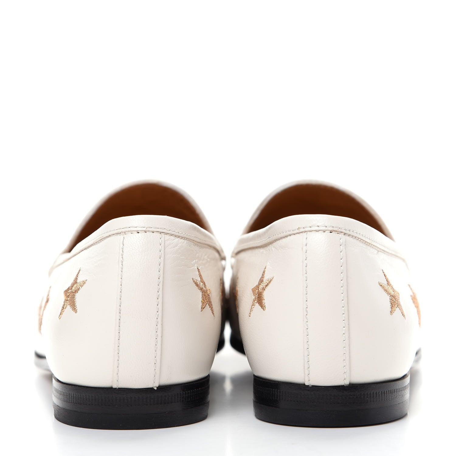Gucci Goatskin Bee Star Embroidered Womens Jordaan Loafers 38.5 Mystic White 7 of 11