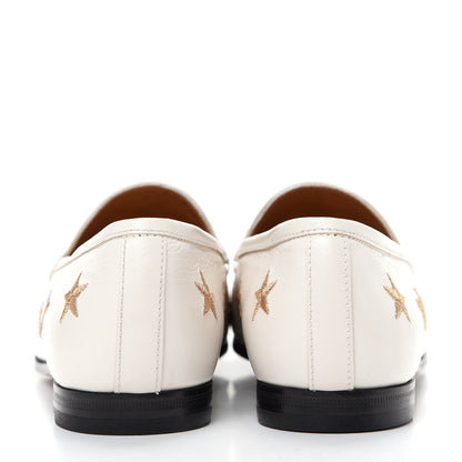 Gucci Goatskin Bee Star Embroidered Womens Jordaan Loafers 38.5 Mystic White 7 of 11