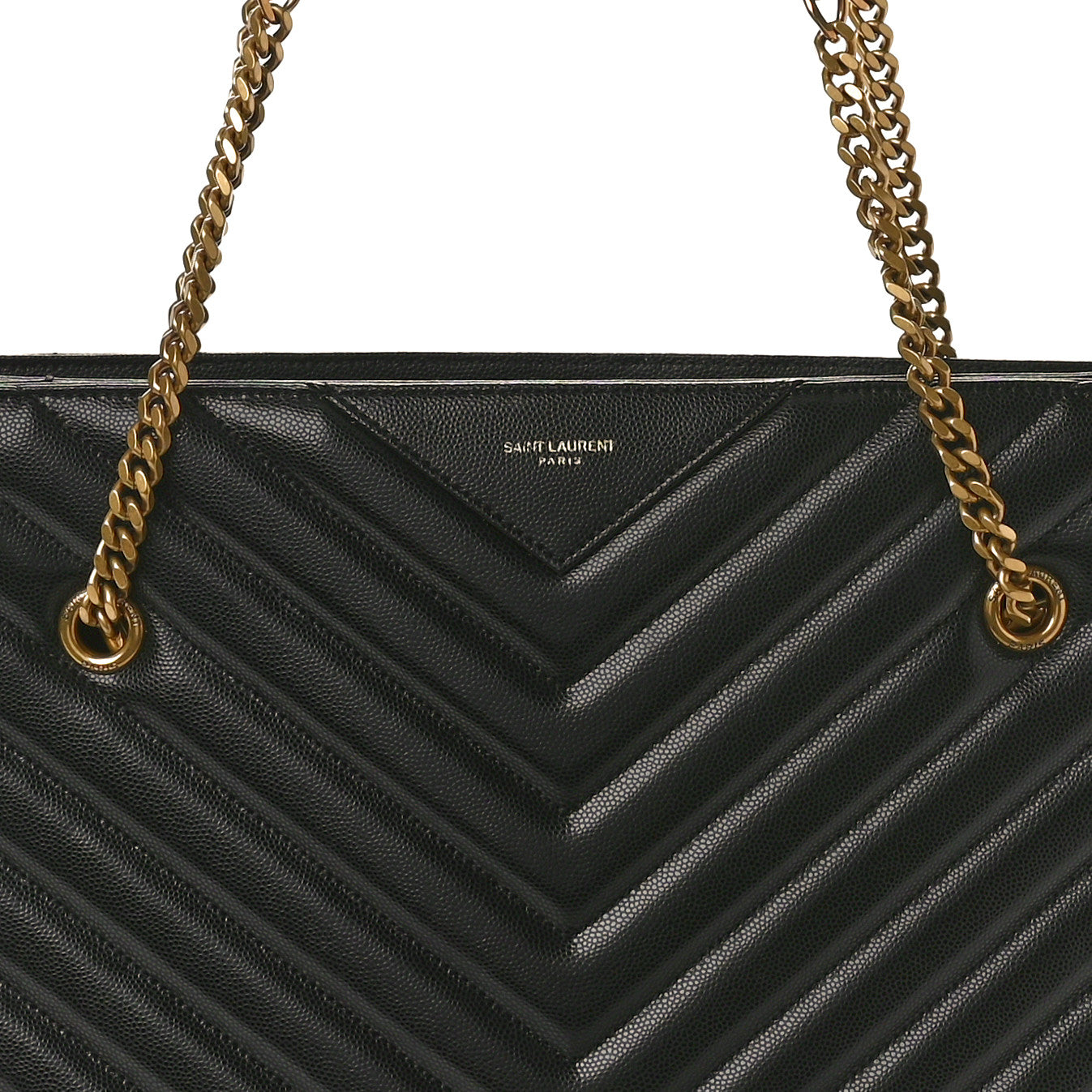 Saint Laurent Grain de Poudre Matelasse Chevron Medium Tribeca Shopping Bag Black 8 of 11
