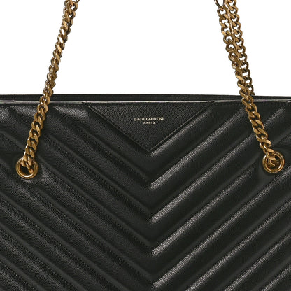Saint Laurent Grain de Poudre Matelasse Chevron Medium Tribeca Shopping Bag Black 8 of 11