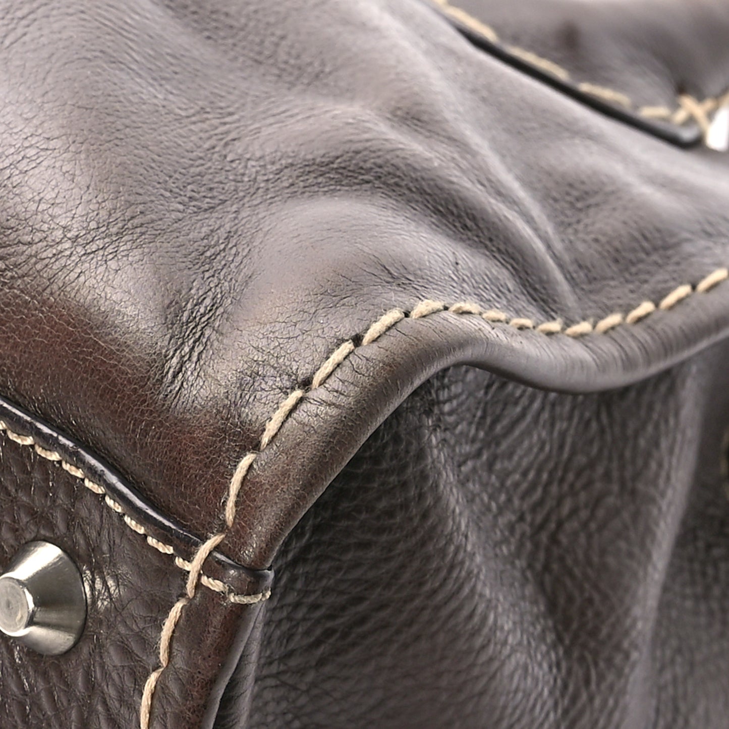 Shiny Tanned Calfskin Medium Edith Bag Brown