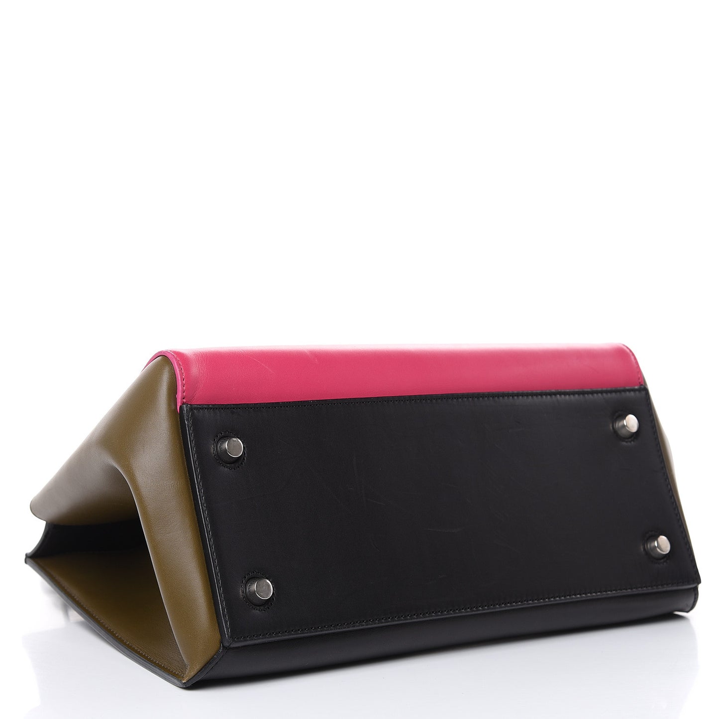 Smooth Calfskin Small Tri-Color Edge Shoulder Bag Fushia