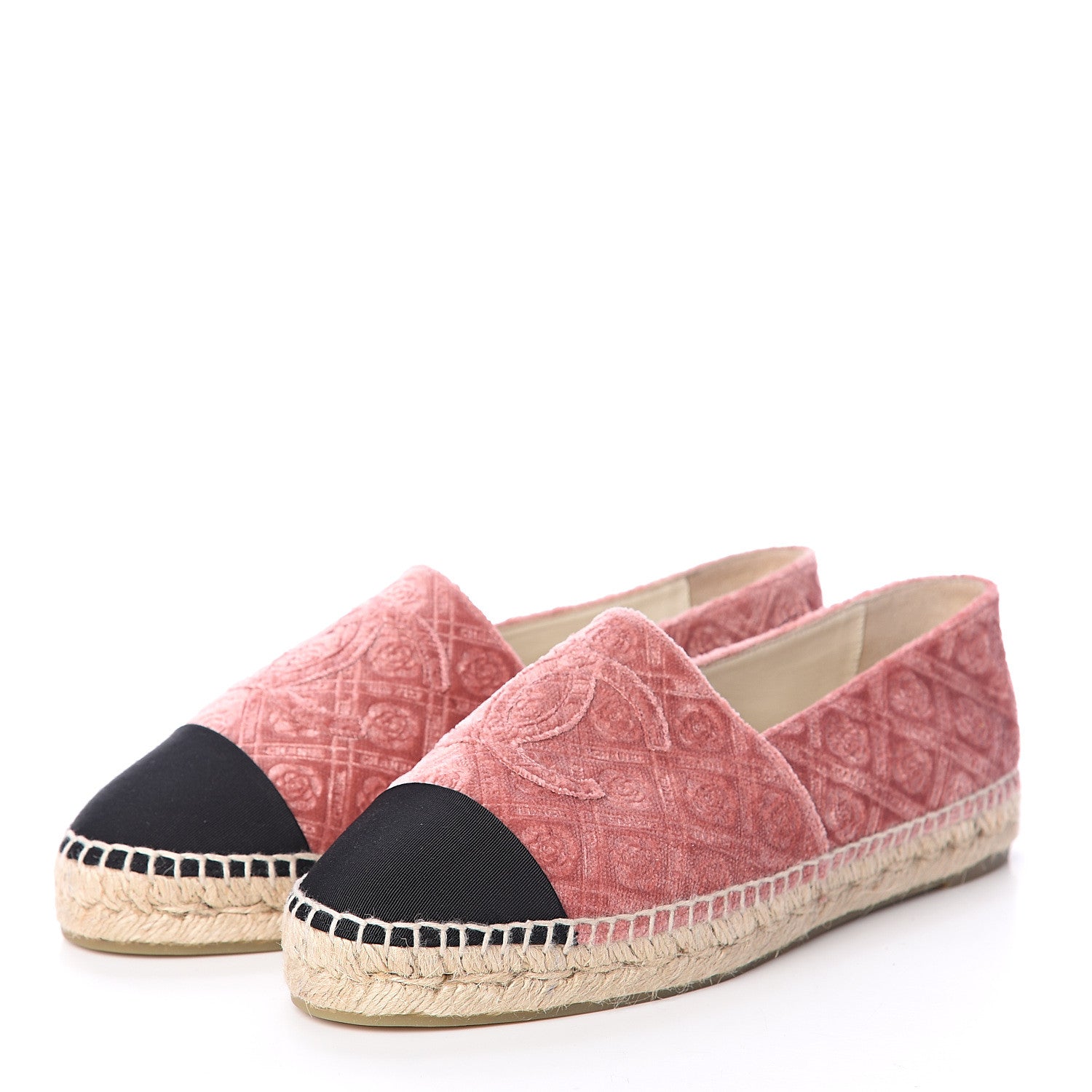 Chanel Velvet Grosgrain Quilted Camellia CC Espadrilles 40 Pink Black 3 of 7