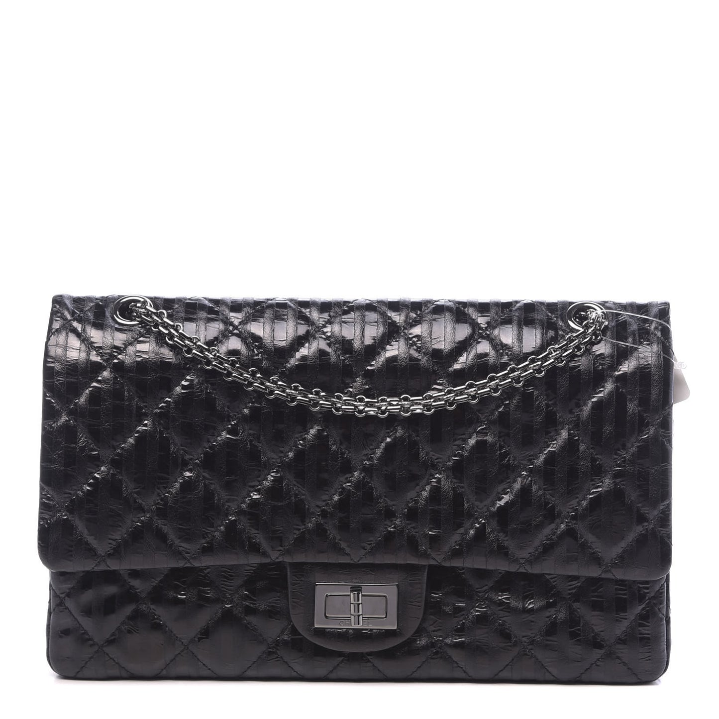 Metallic Calfskin Striped 2.55 Reissue 227 Flap Black
