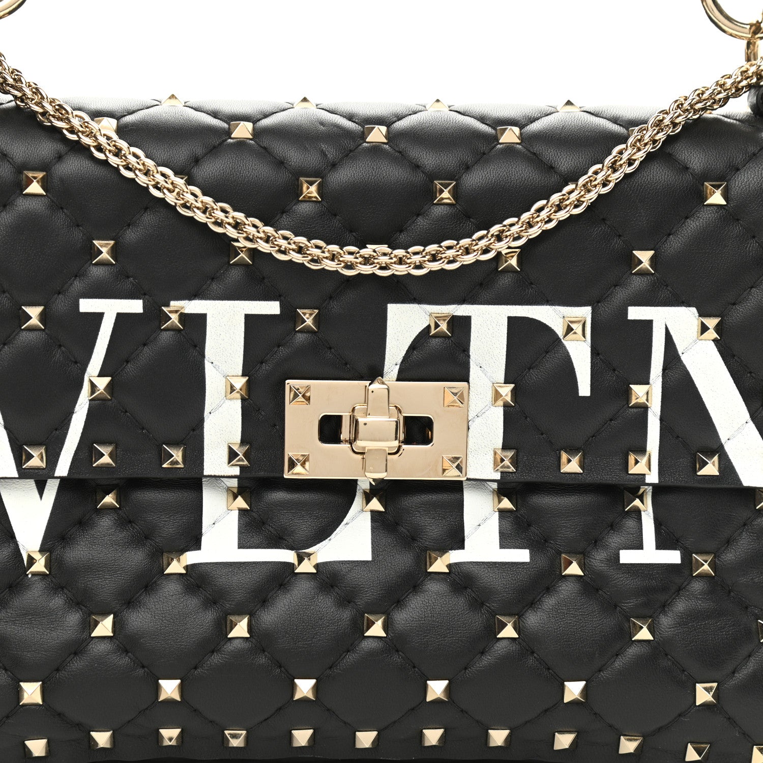 Valentino Garavani Lambskin VLTN Print Medium Rockstud Spike Shoulder Bag Black 7 of 10