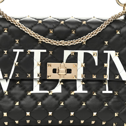 Valentino Garavani Lambskin VLTN Print Medium Rockstud Spike Shoulder Bag Black 7 of 10