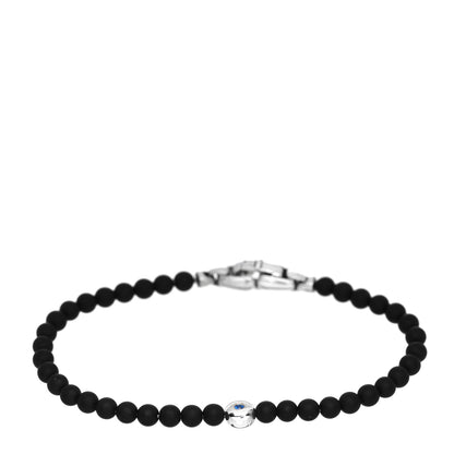 David Yurman Sterling Silver Black Onyx Blue Sapphire 4mm Spiritual Beads Evil Eye Bracelet 1 of 4