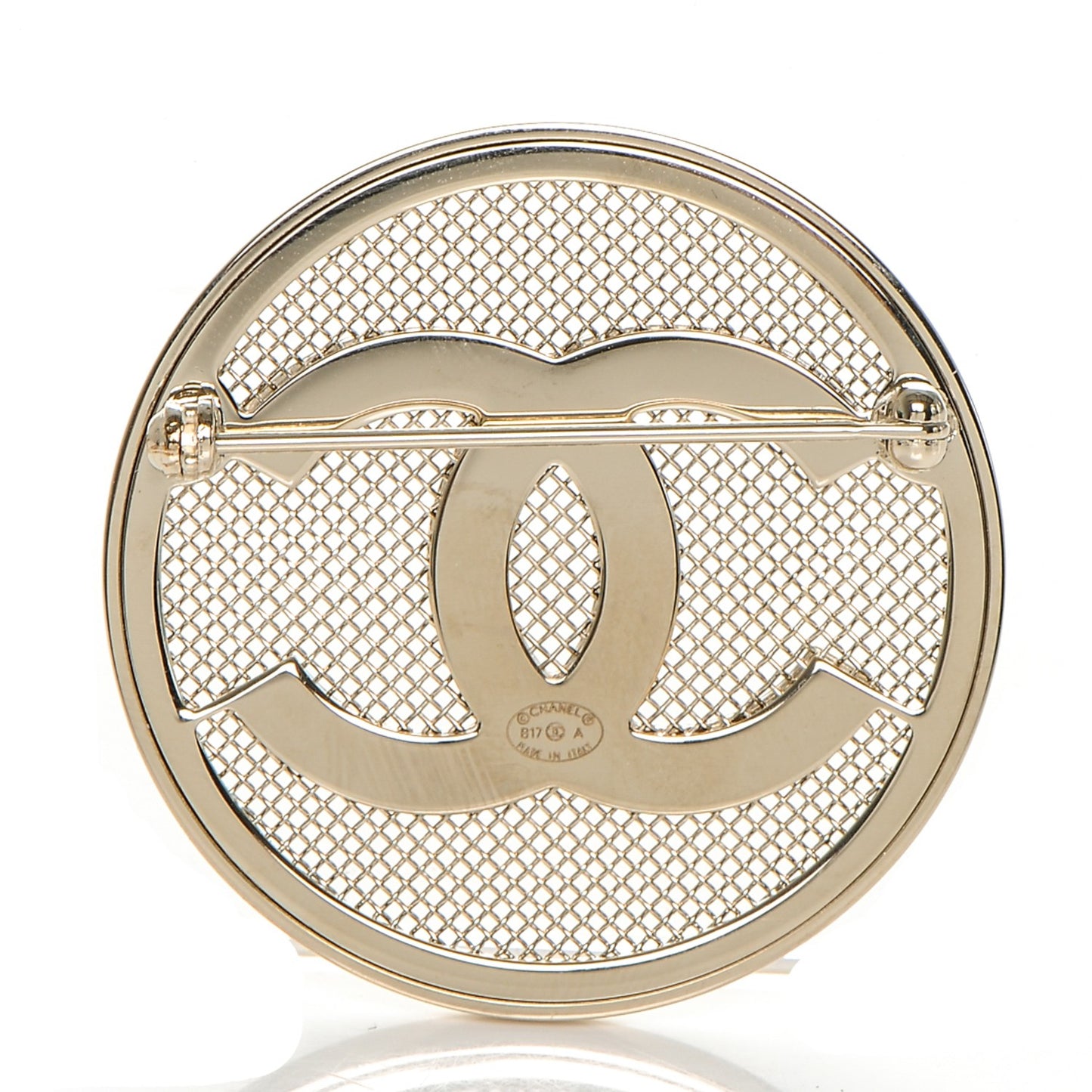 Mesh Circle CC Brooch Gold