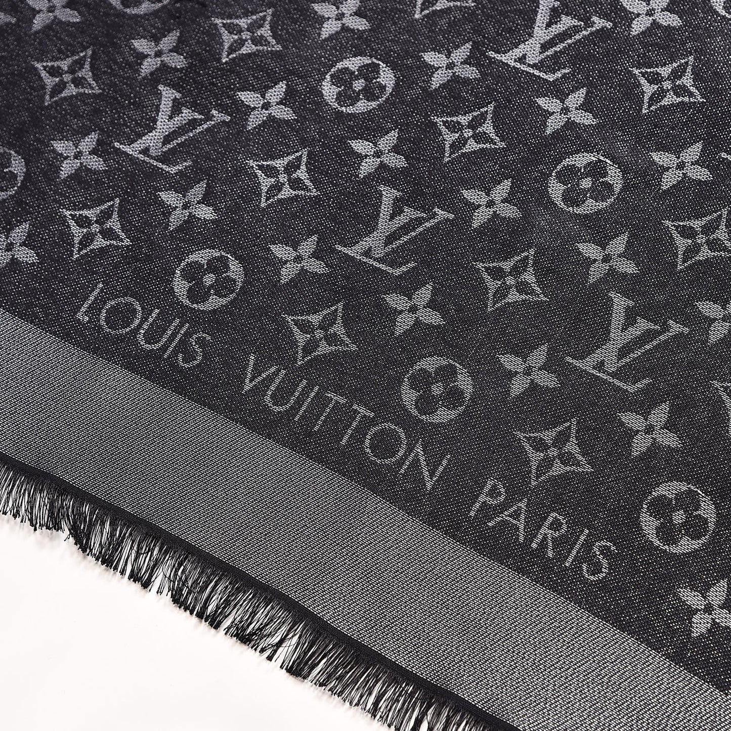 Silk Lurex Wool Monogram Shine Shawl Black