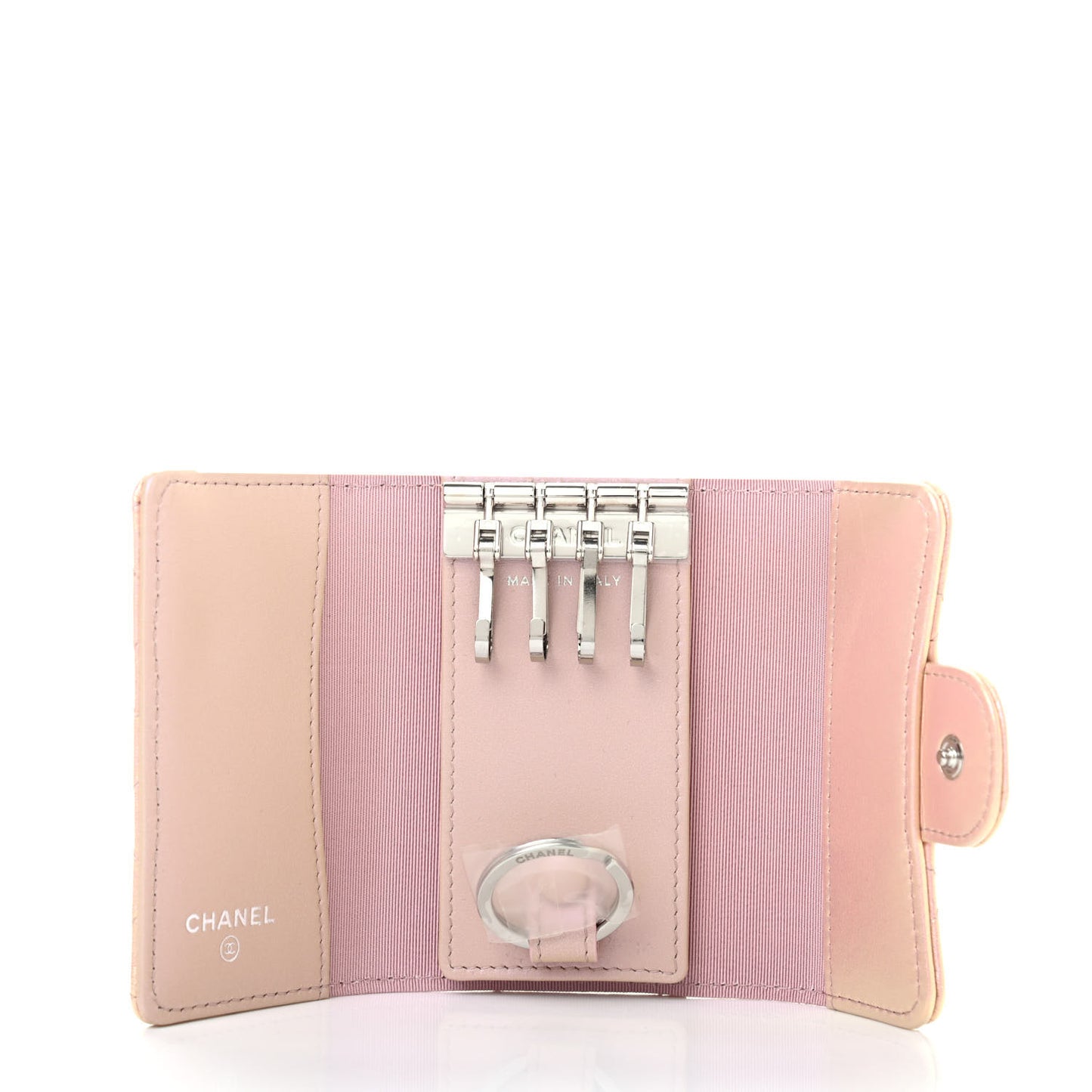 Iridescent Calfskin Quilted Classic 4 Key Holder Wallet Pink