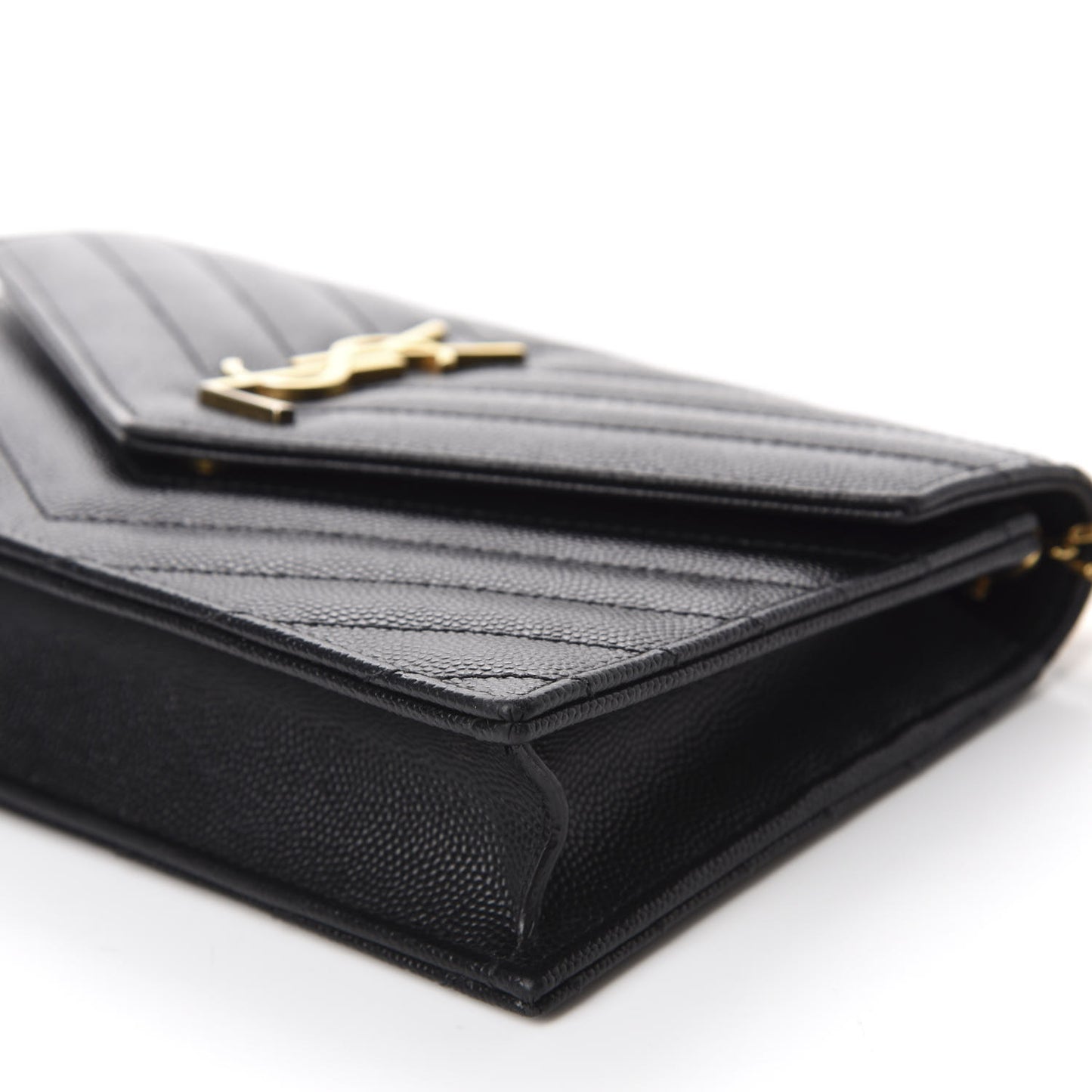 Grain De Poudre Matelasse Chevron Monogram Envelope Chain Wallet Black