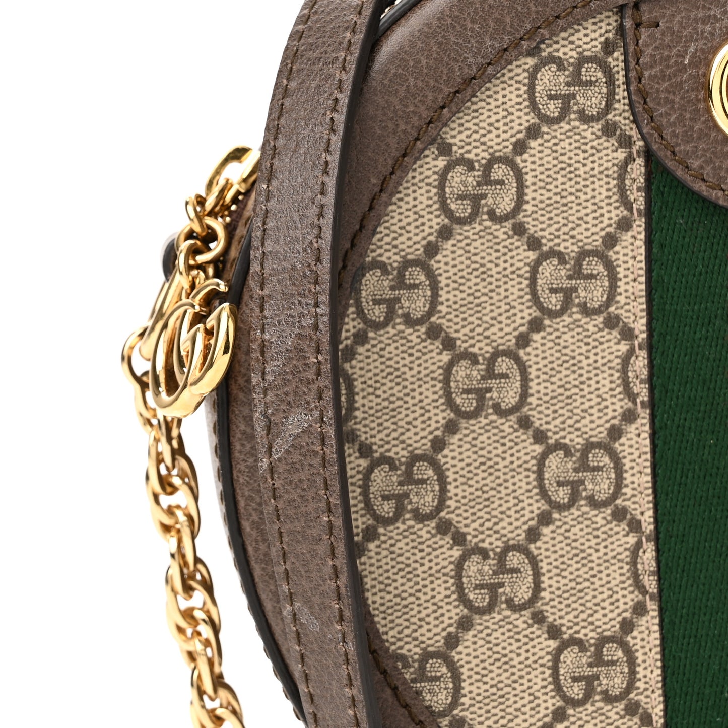GG Supreme Monogram Web Mini Ophidia Round Shoulder Bag Brown