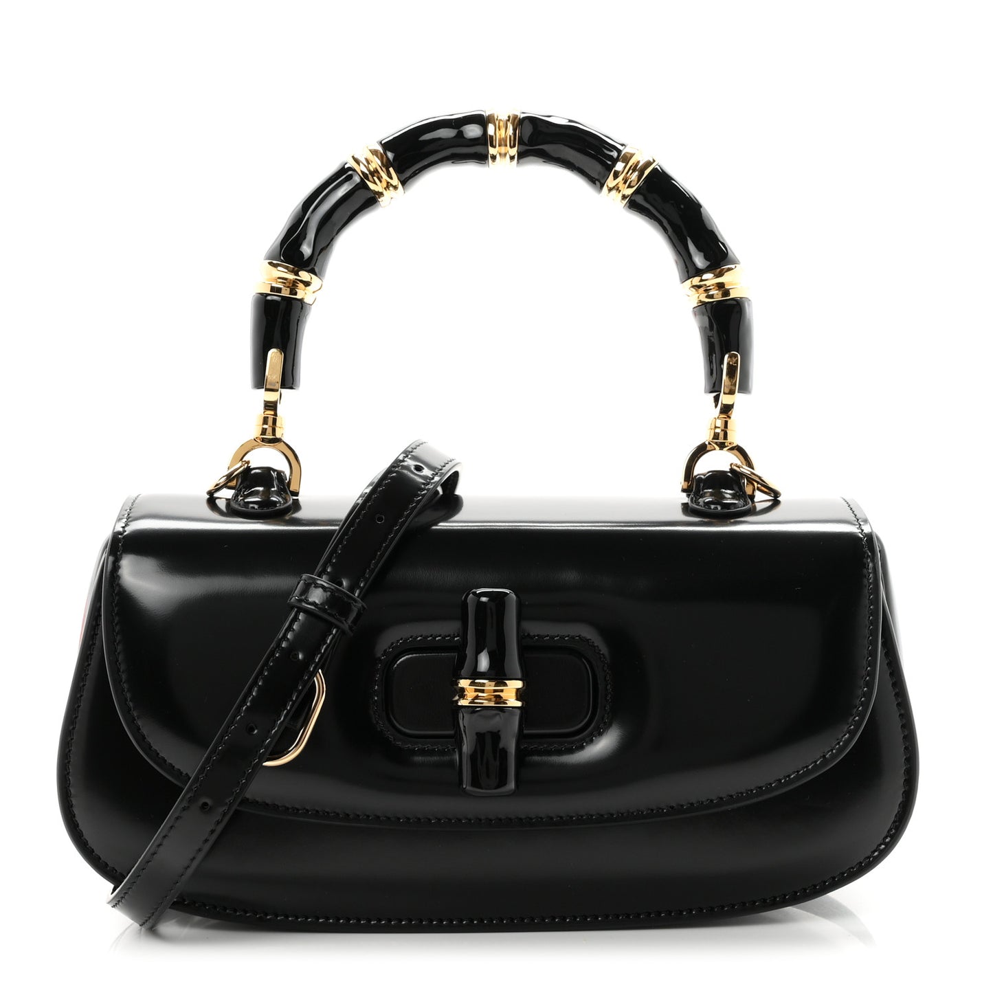 Shiny Polished Calfskin Medium Bamboo Diva Black